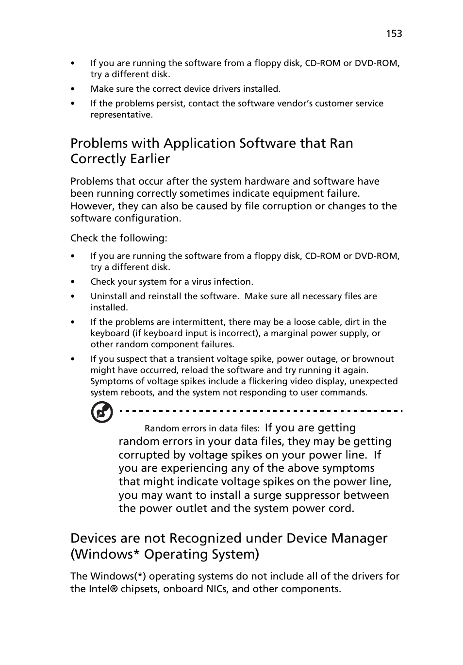 Problems with application software that, Devices are not recognized under device | Acer Altos R710 User Manual | Page 165 / 214