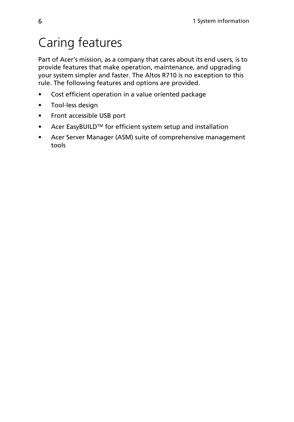 Caring features | Acer Altos R710 User Manual | Page 18 / 214