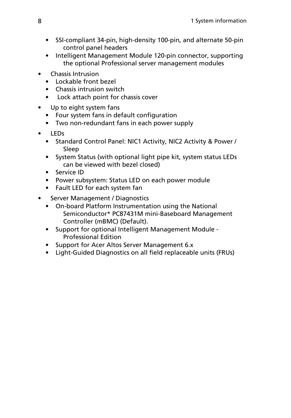 Acer Altos R710 User Manual | Page 20 / 214