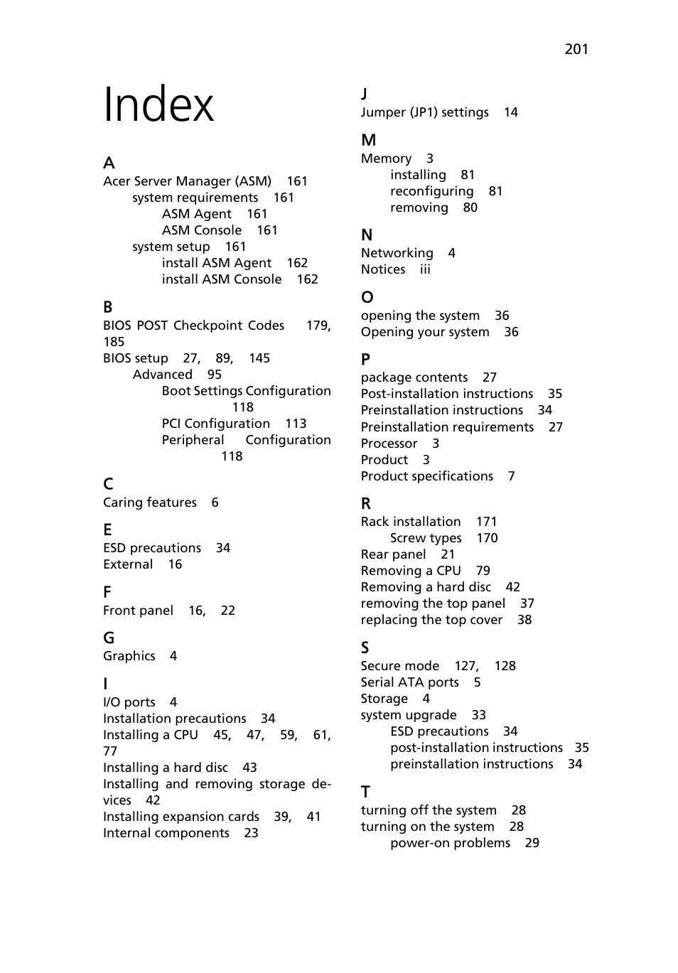 Index, Index 201 | Acer Altos R710 User Manual | Page 213 / 214