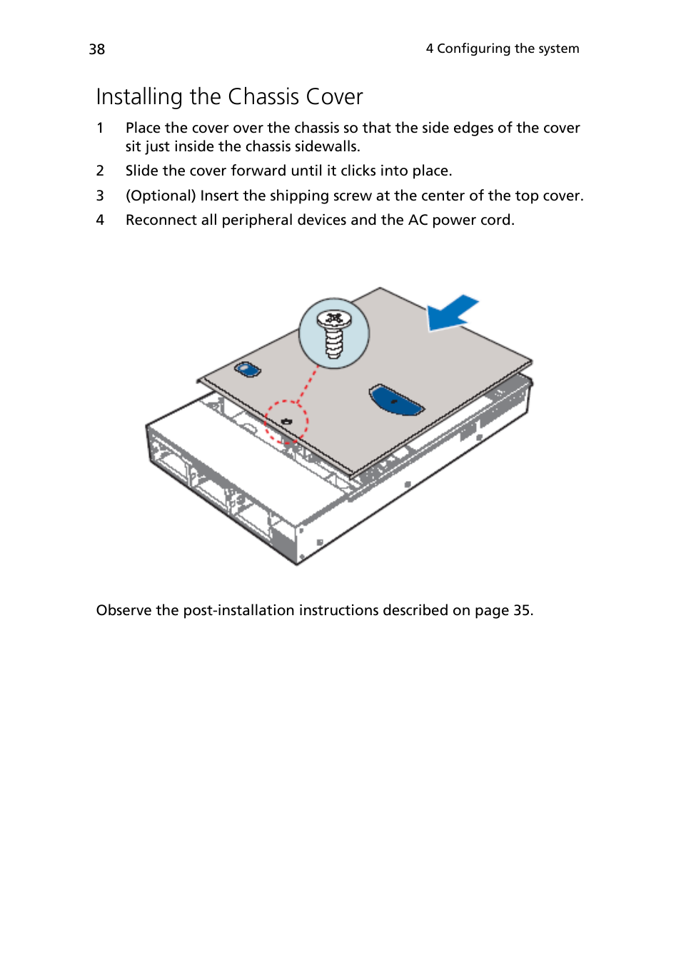 Installing the chassis cover | Acer Altos R710 User Manual | Page 50 / 214