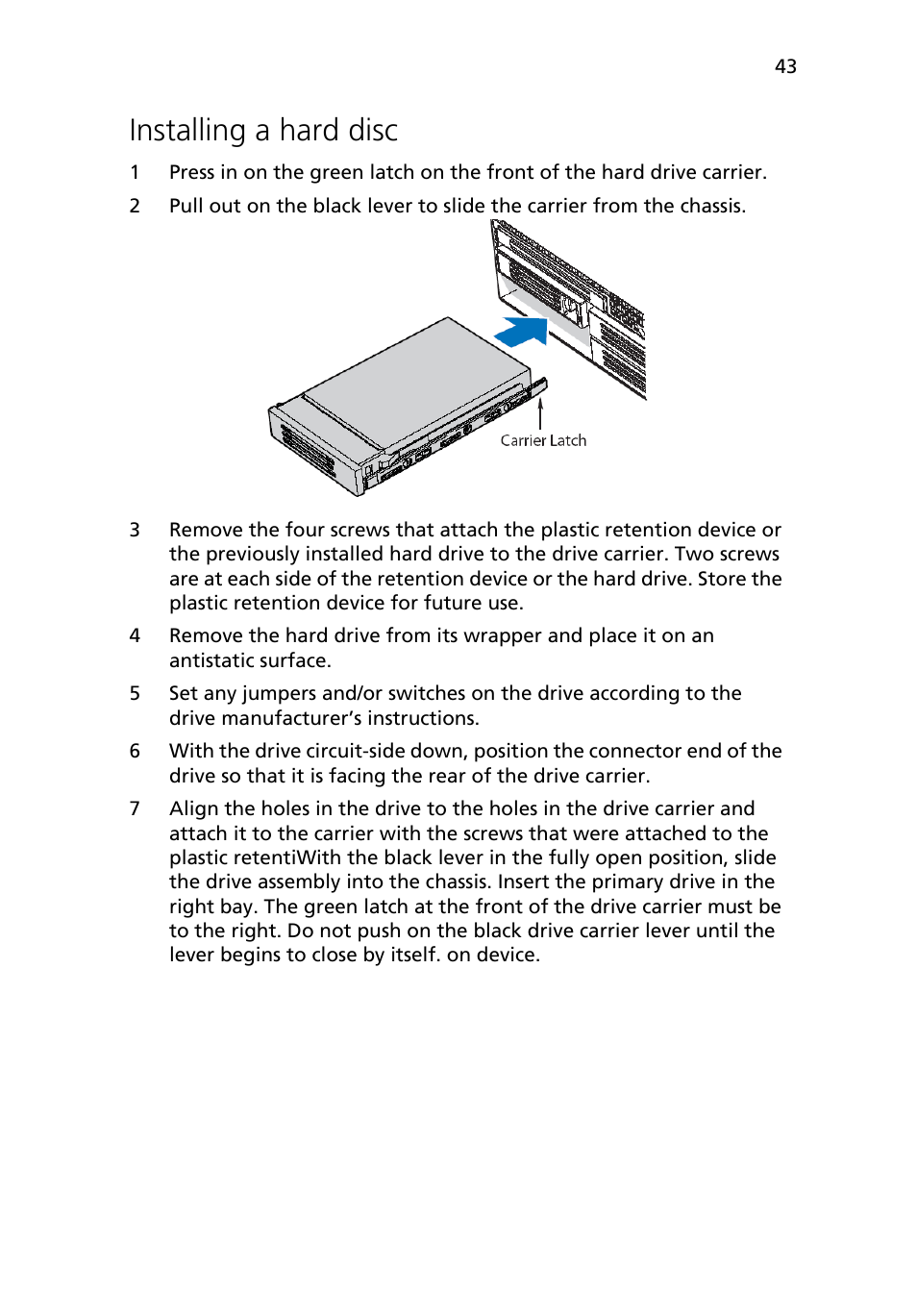 Installing a hard disc | Acer Altos R710 User Manual | Page 55 / 214