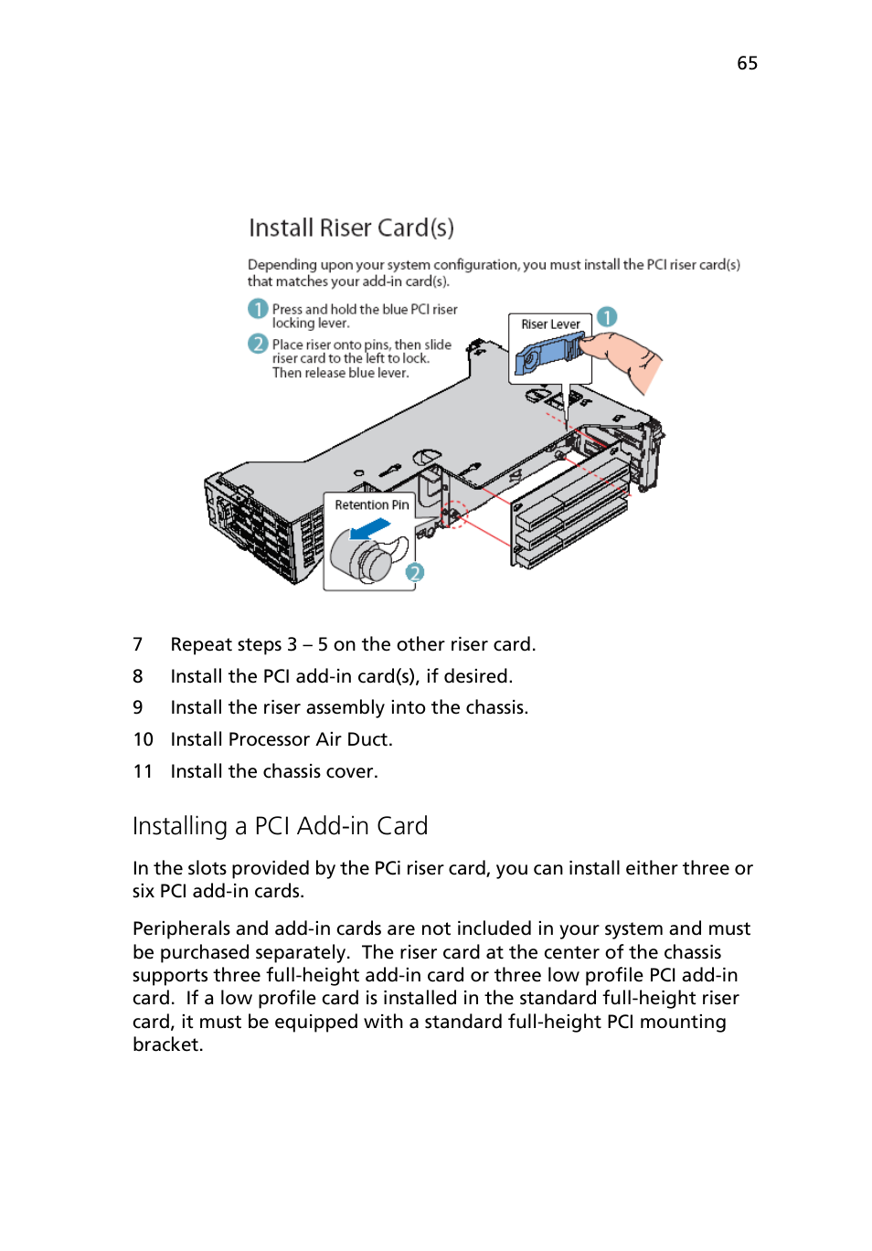 Installing a pci add-in card | Acer Altos R710 User Manual | Page 77 / 214