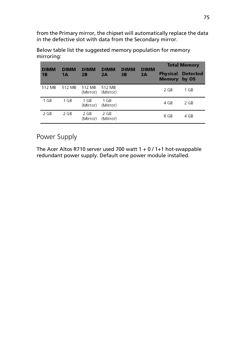 Power supply | Acer Altos R710 User Manual | Page 87 / 214