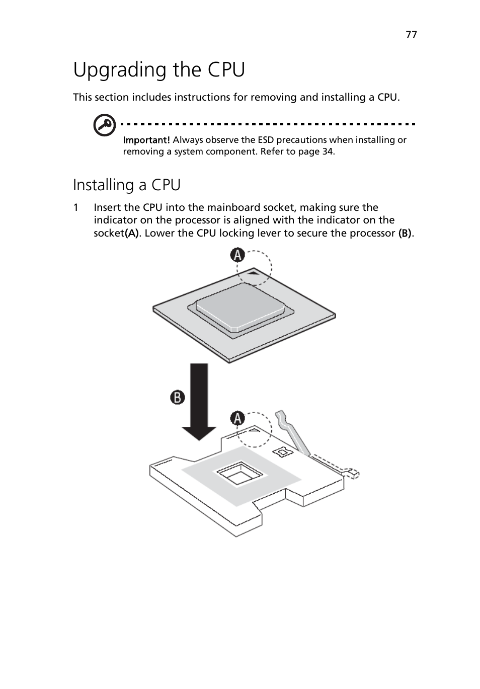 Upgrading the cpu, Installing a cpu | Acer Altos R710 User Manual | Page 89 / 214