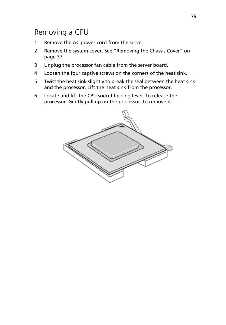 Removing a cpu | Acer Altos R710 User Manual | Page 91 / 214