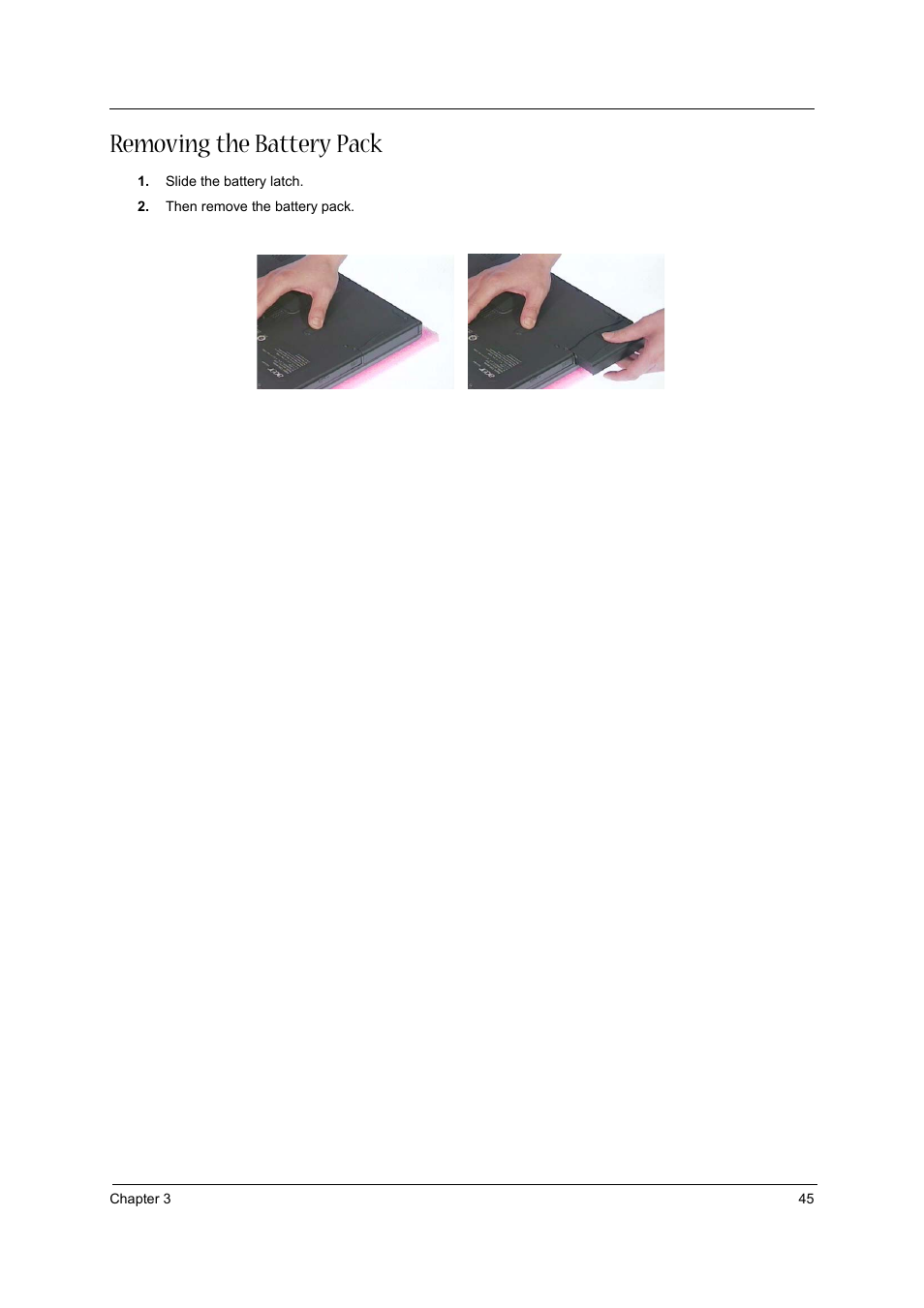 Removing the battery pack | Acer 1310 User Manual | Page 43 / 88
