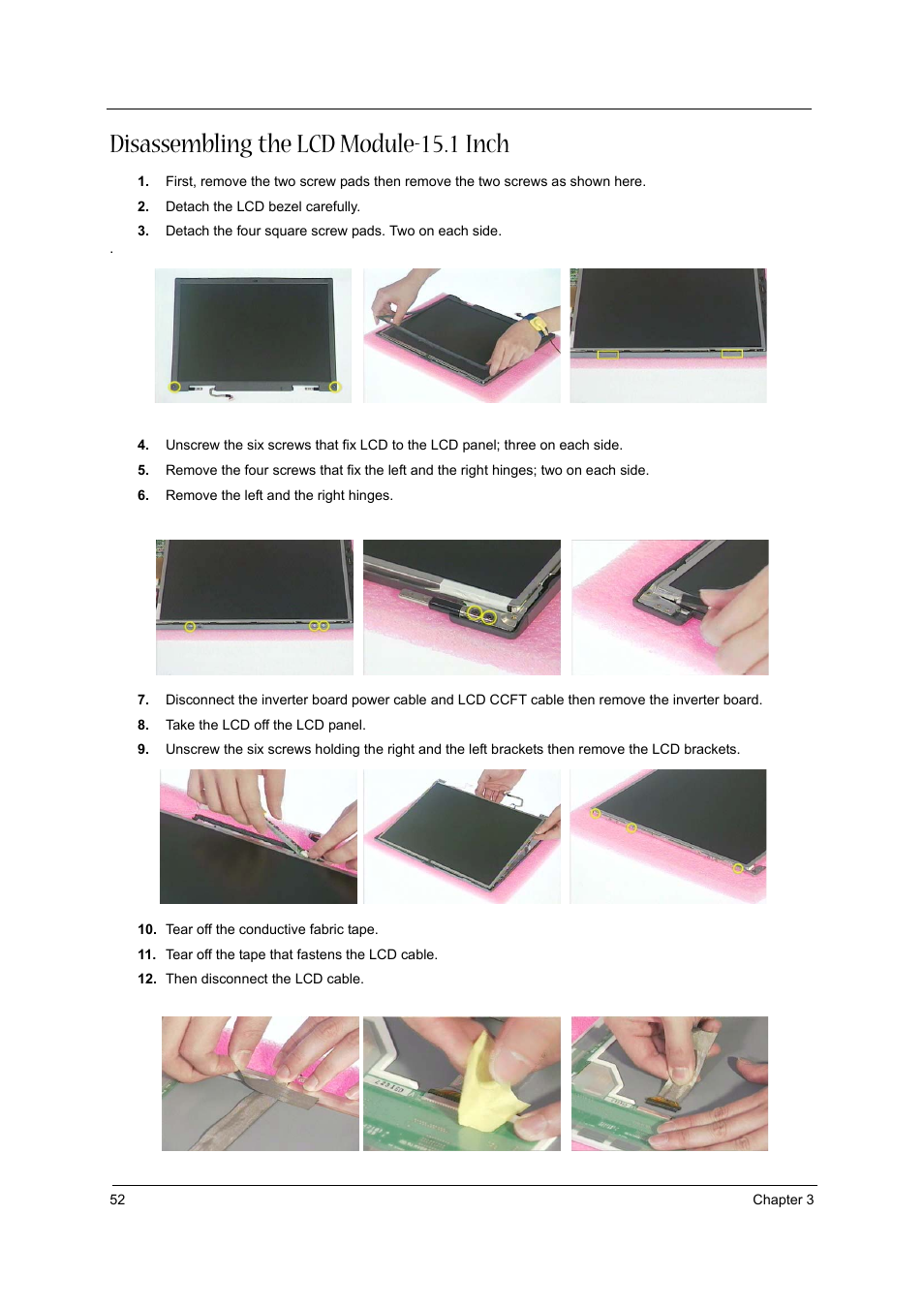 Disassembling the lcd module-15.1 inch | Acer 1310 User Manual | Page 50 / 88