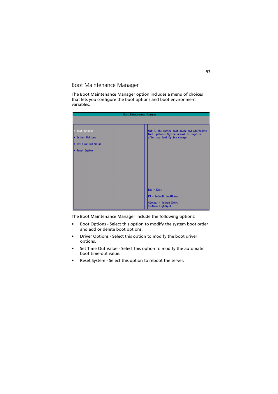 Boot maintenance manager | Acer Altos R910 User Manual | Page 103 / 192