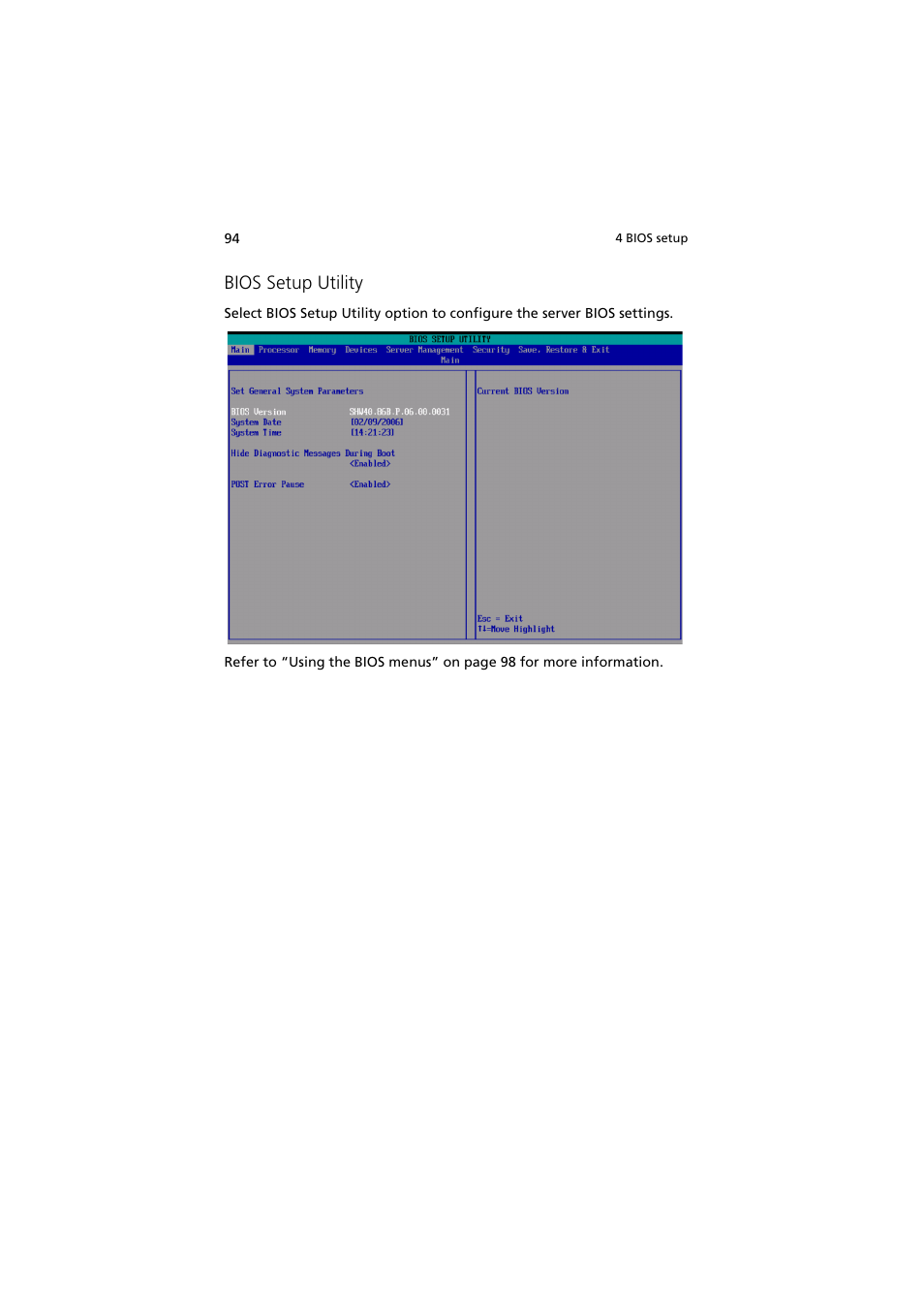 Bios setup utility | Acer Altos R910 User Manual | Page 104 / 192