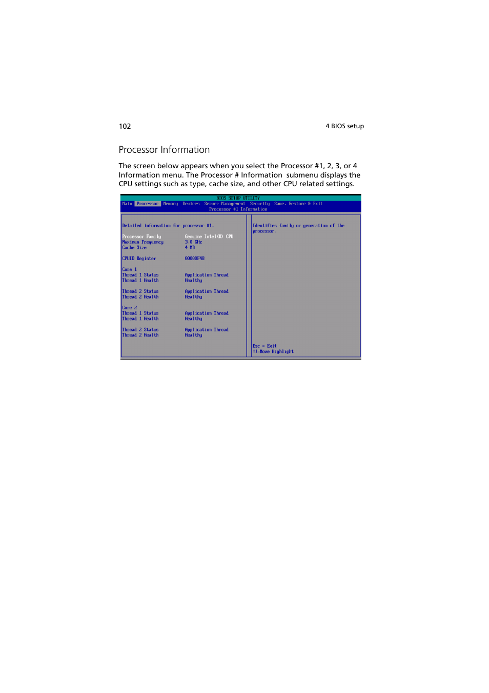 Processor information | Acer Altos R910 User Manual | Page 112 / 192