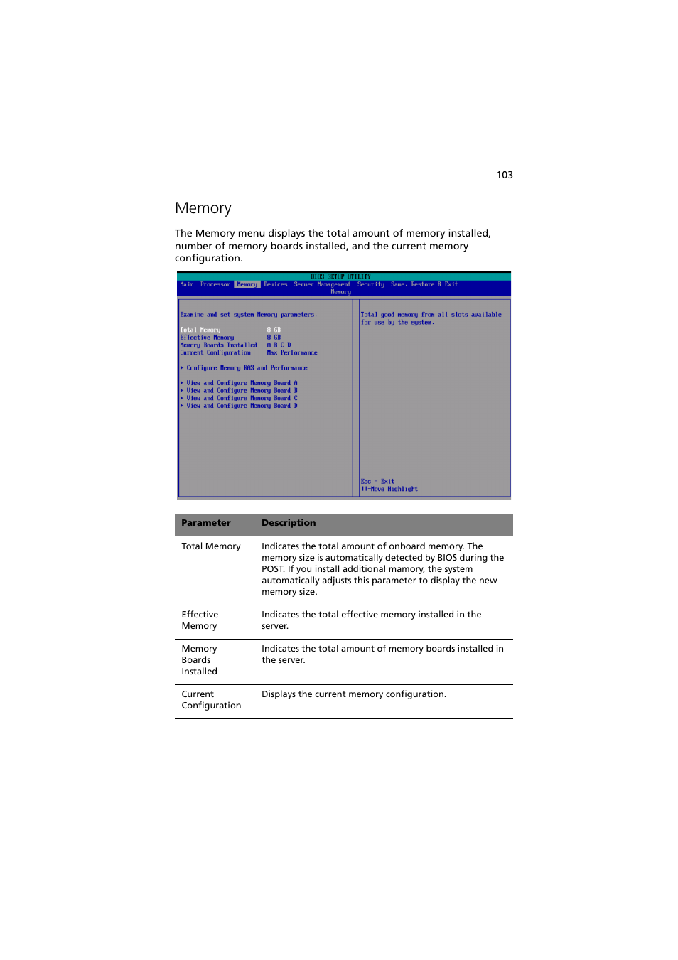Memory | Acer Altos R910 User Manual | Page 113 / 192