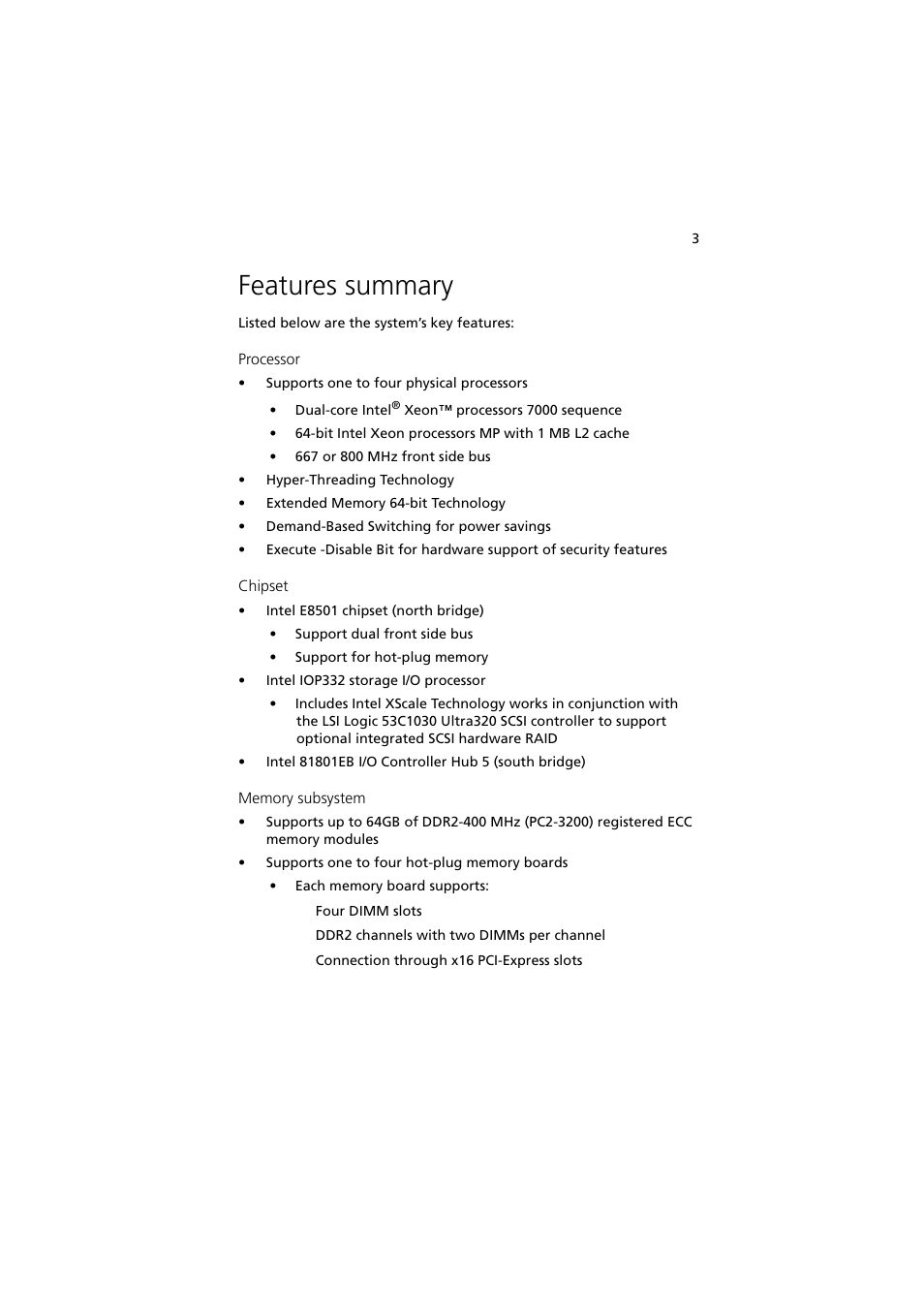 Features summary | Acer Altos R910 User Manual | Page 13 / 192