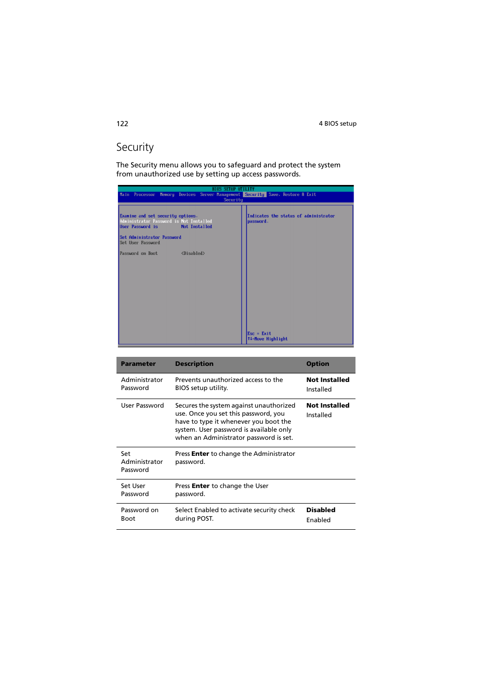 Security | Acer Altos R910 User Manual | Page 132 / 192