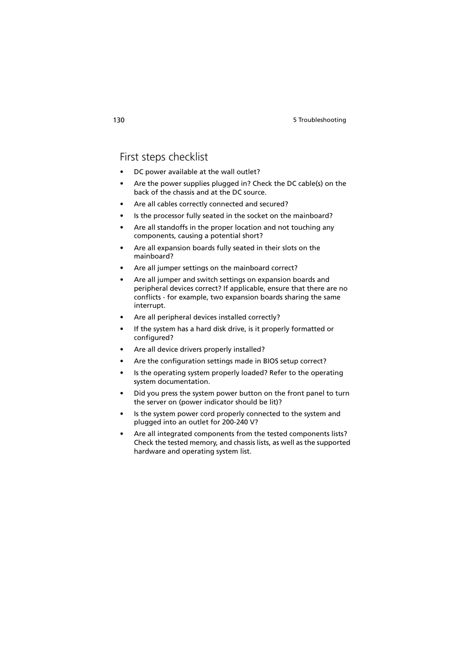 First steps checklist | Acer Altos R910 User Manual | Page 140 / 192