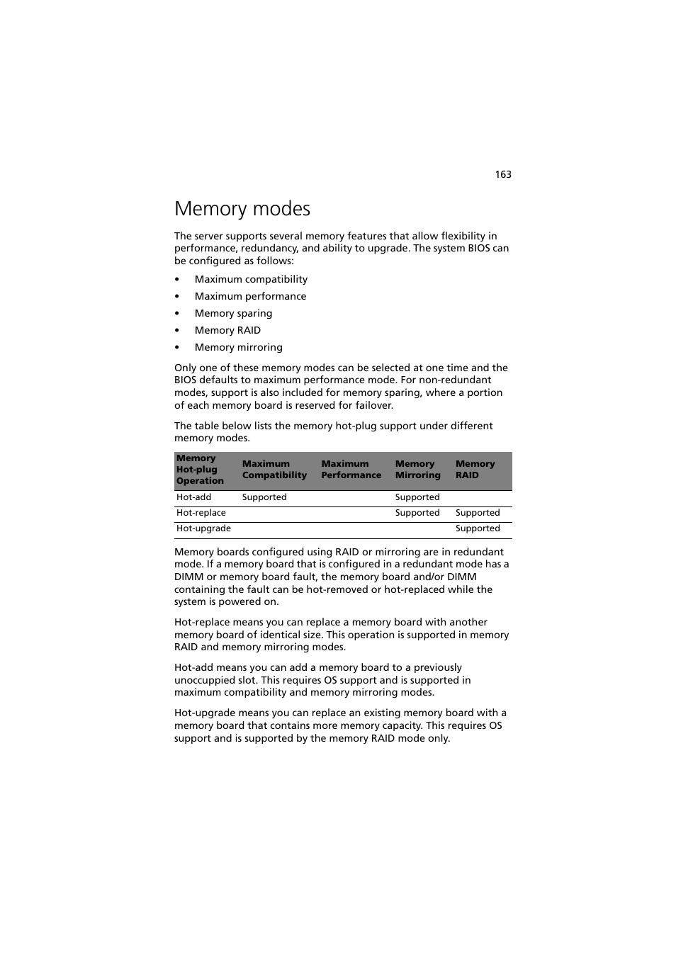 Memory modes | Acer Altos R910 User Manual | Page 173 / 192