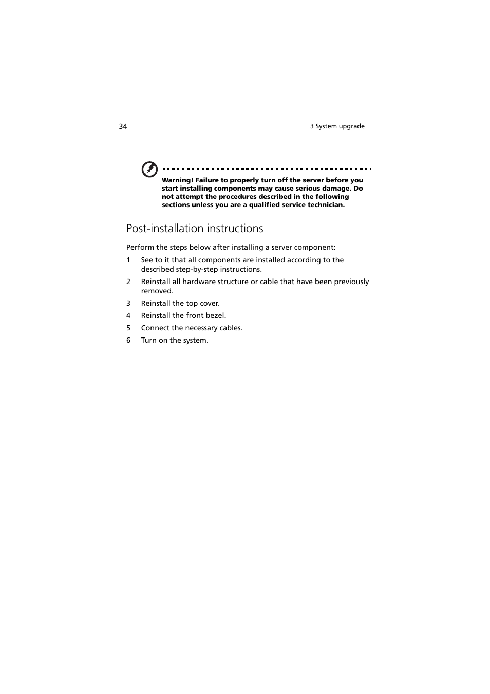 Post-installation instructions | Acer Altos R910 User Manual | Page 44 / 192