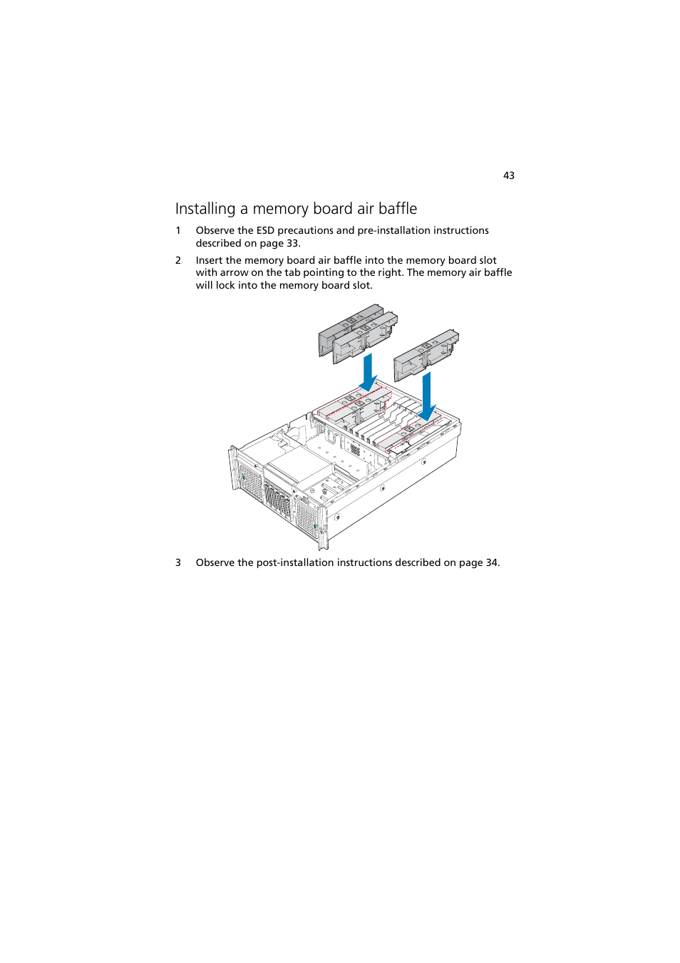 Installing a memory board air baffle | Acer Altos R910 User Manual | Page 53 / 192