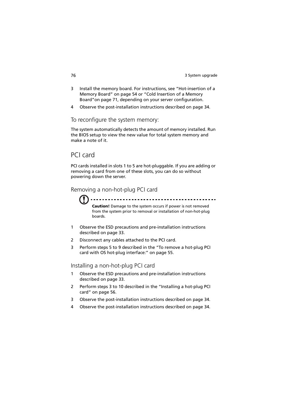 Pci card, Removing a non-hot-plug pci card, Installing a non-hot-plug pci card | Acer Altos R910 User Manual | Page 86 / 192
