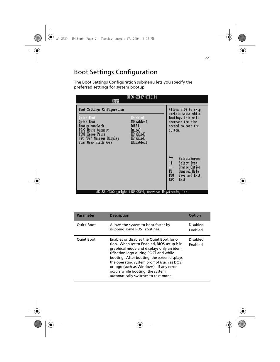 Boot settings configuration | Acer Altos G520 series User Manual | Page 101 / 186