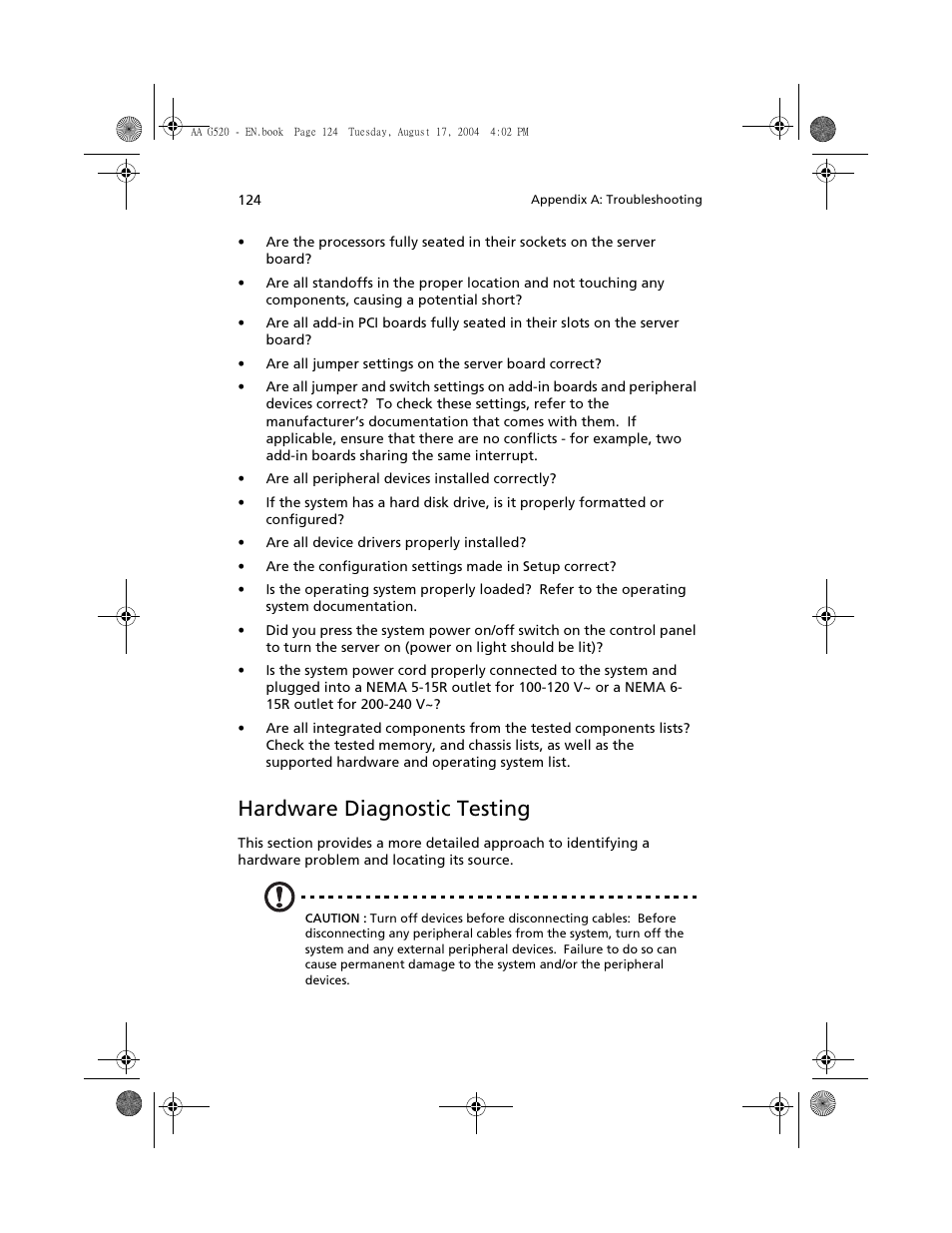 Hardware diagnostic testing | Acer Altos G520 series User Manual | Page 134 / 186