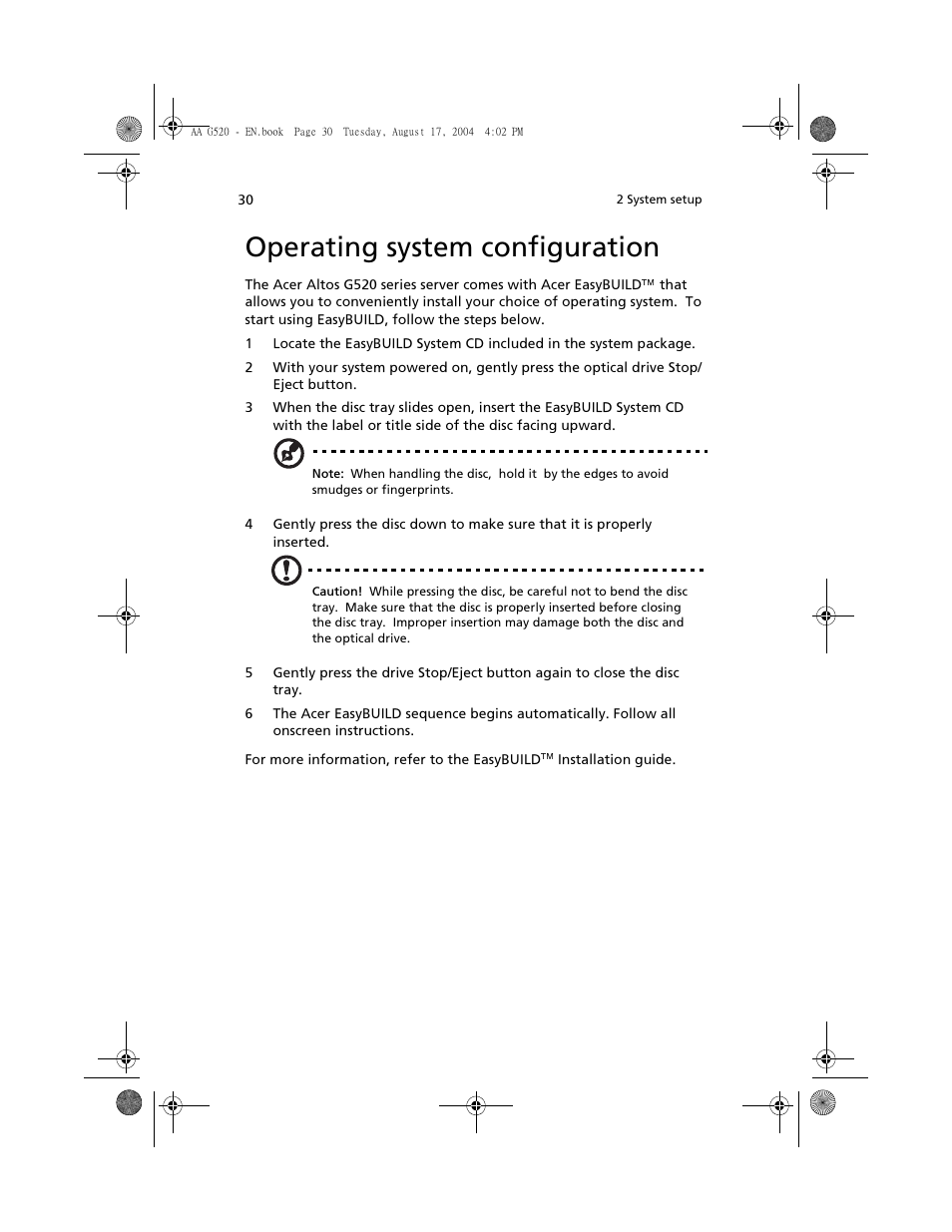 Operating system configuration | Acer Altos G520 series User Manual | Page 40 / 186