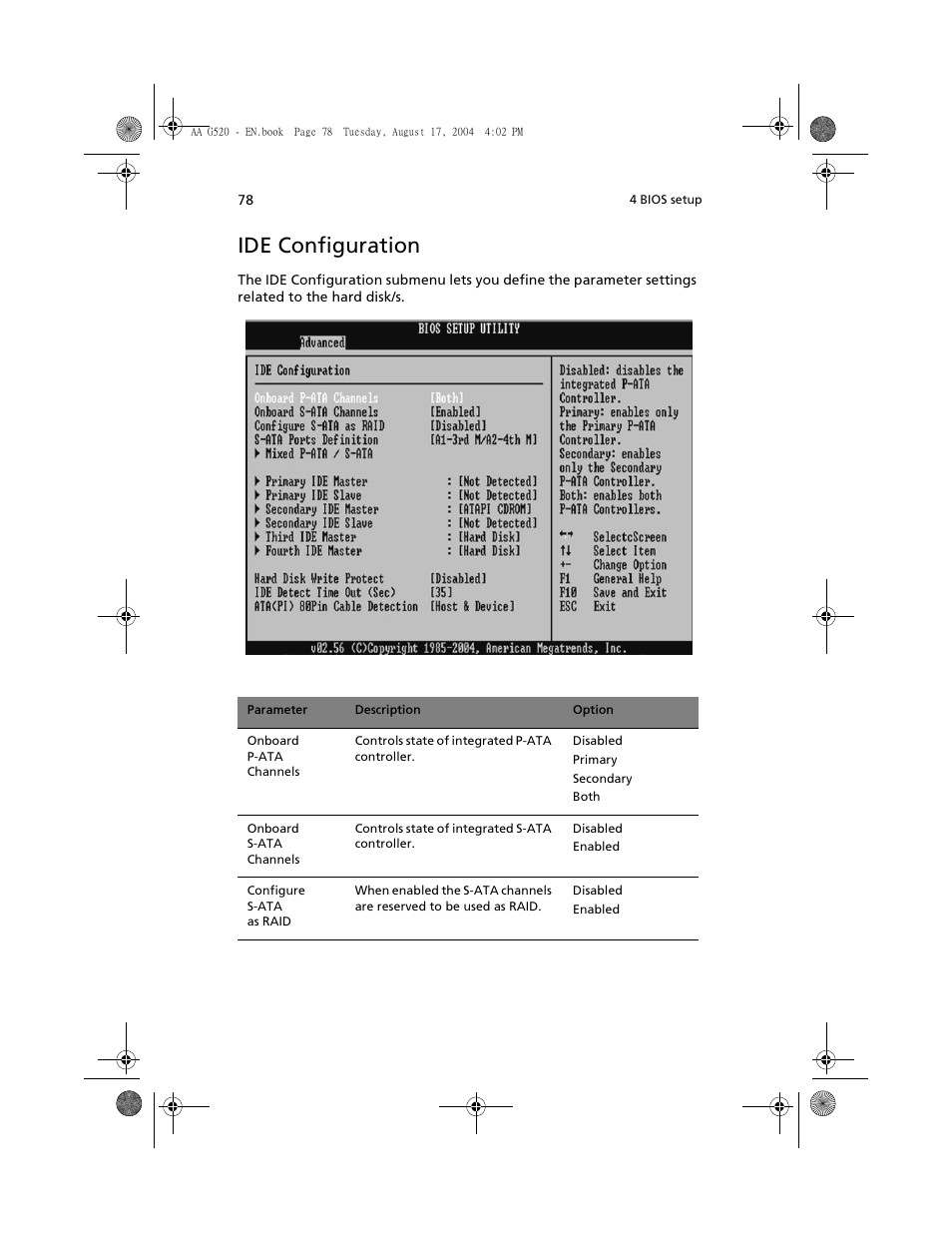 Ide configuration | Acer Altos G520 series User Manual | Page 88 / 186