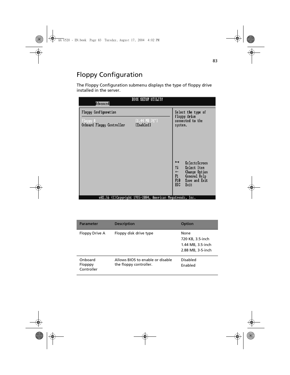 Floppy configuration | Acer Altos G520 series User Manual | Page 93 / 186