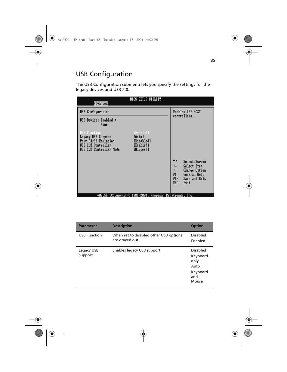 Usb configuration | Acer Altos G520 series User Manual | Page 95 / 186