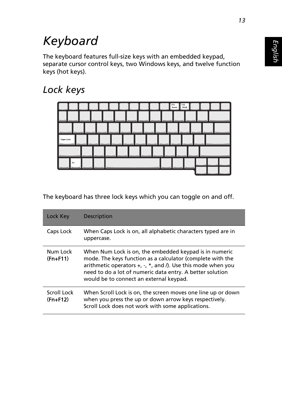Keyboard, Lock keys | Acer 2500 Series User Manual | Page 23 / 98