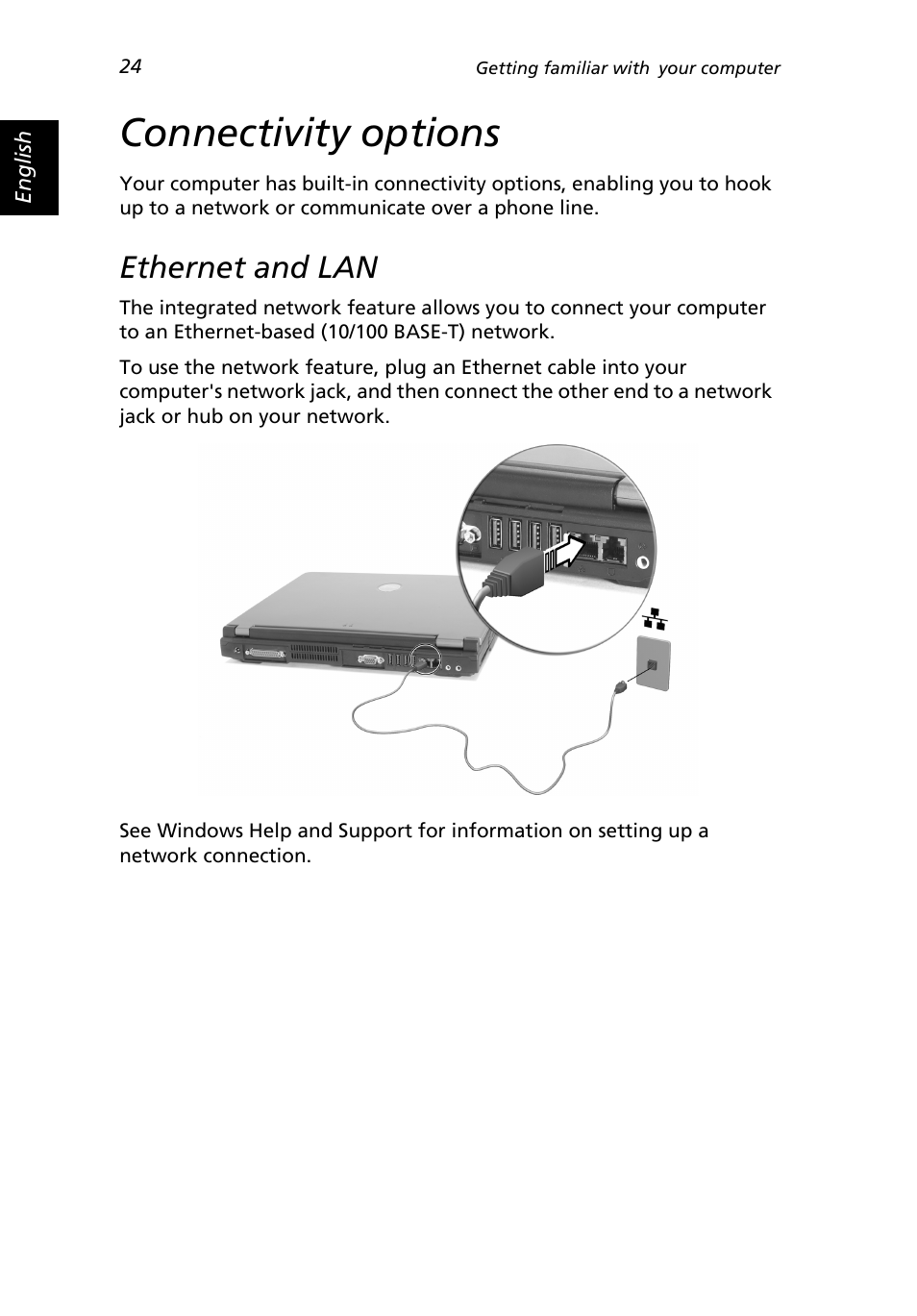 Connectivity options, Ethernet and lan | Acer 2500 Series User Manual | Page 34 / 98