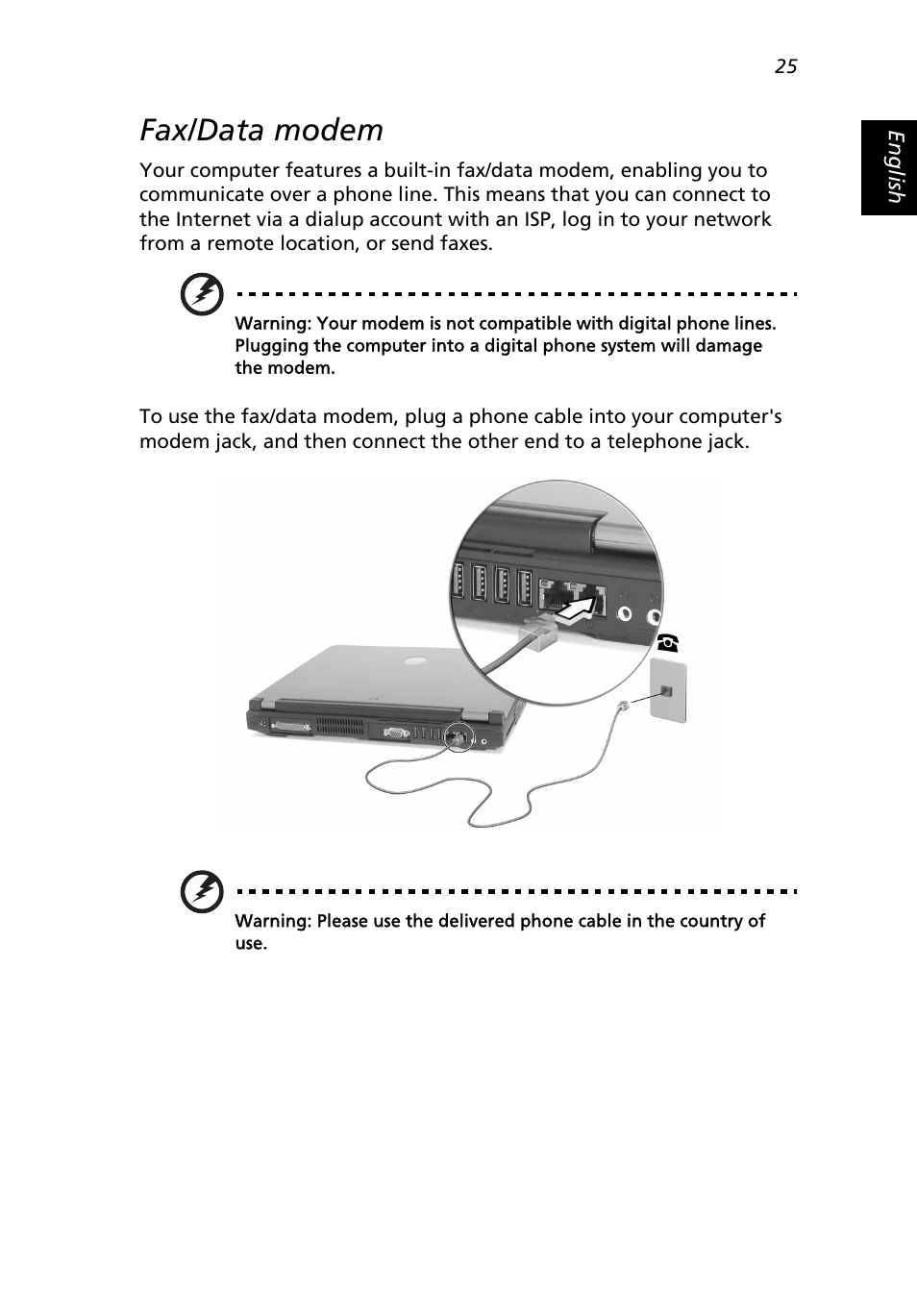 Fax/data modem | Acer 2500 Series User Manual | Page 35 / 98