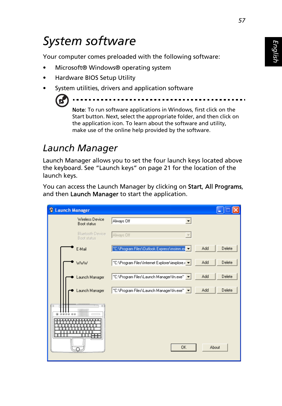 System software, Launch manager | Acer 2500 Series User Manual | Page 67 / 98