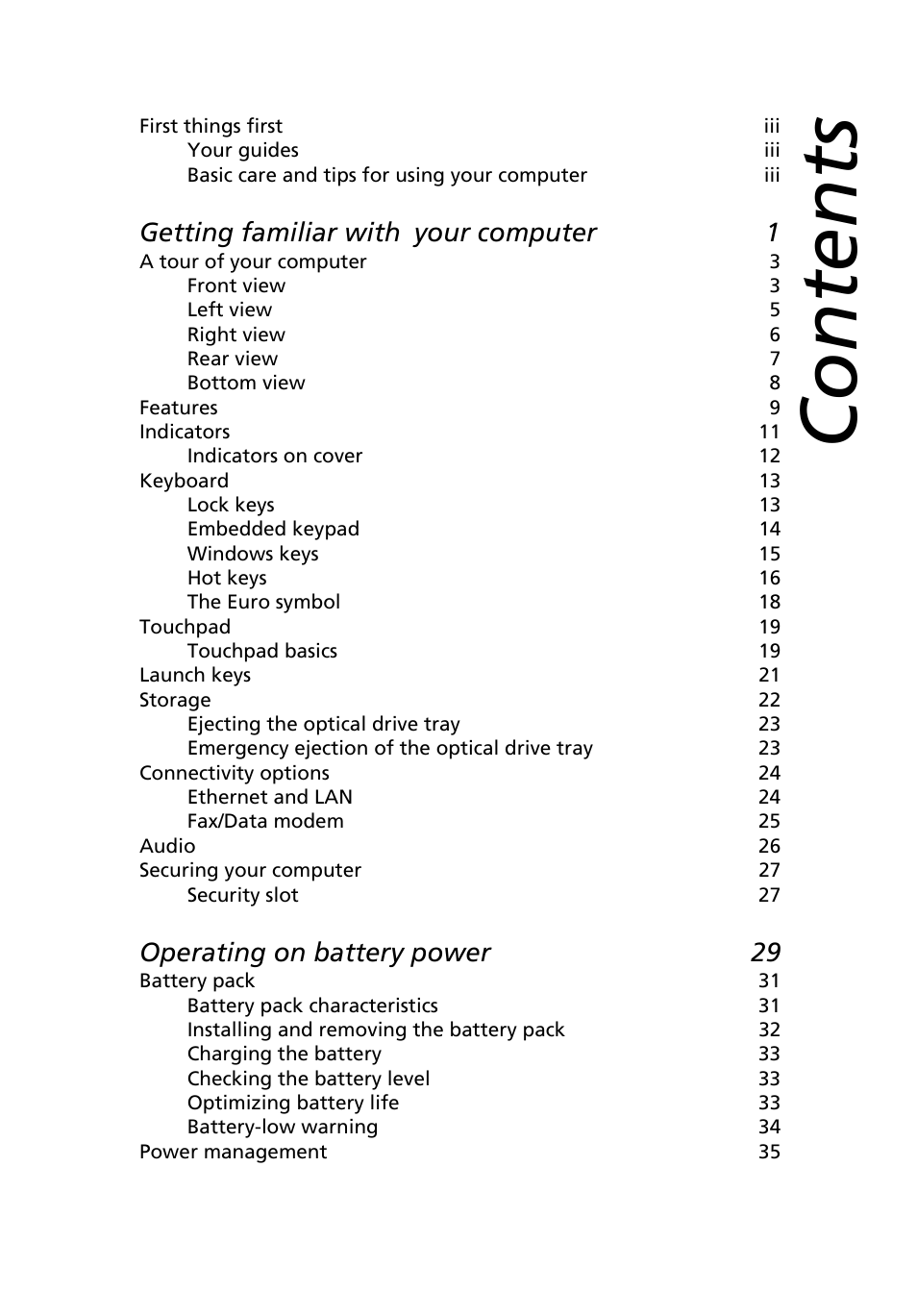 Acer 2500 Series User Manual | Page 7 / 98