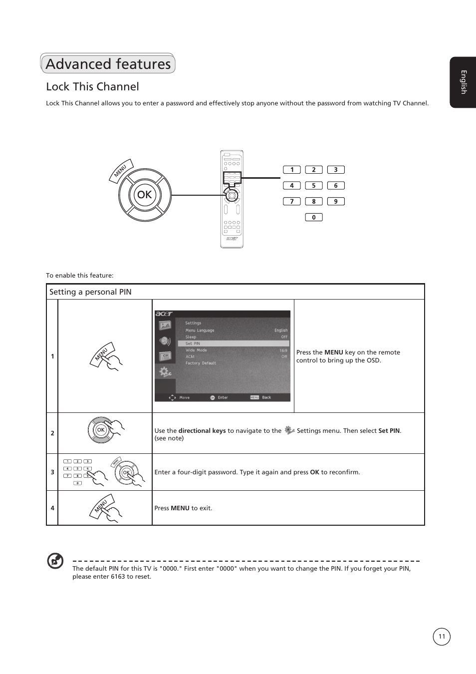 Advanced features, Lock this channel | Acer AT4222B User Manual | Page 11 / 17