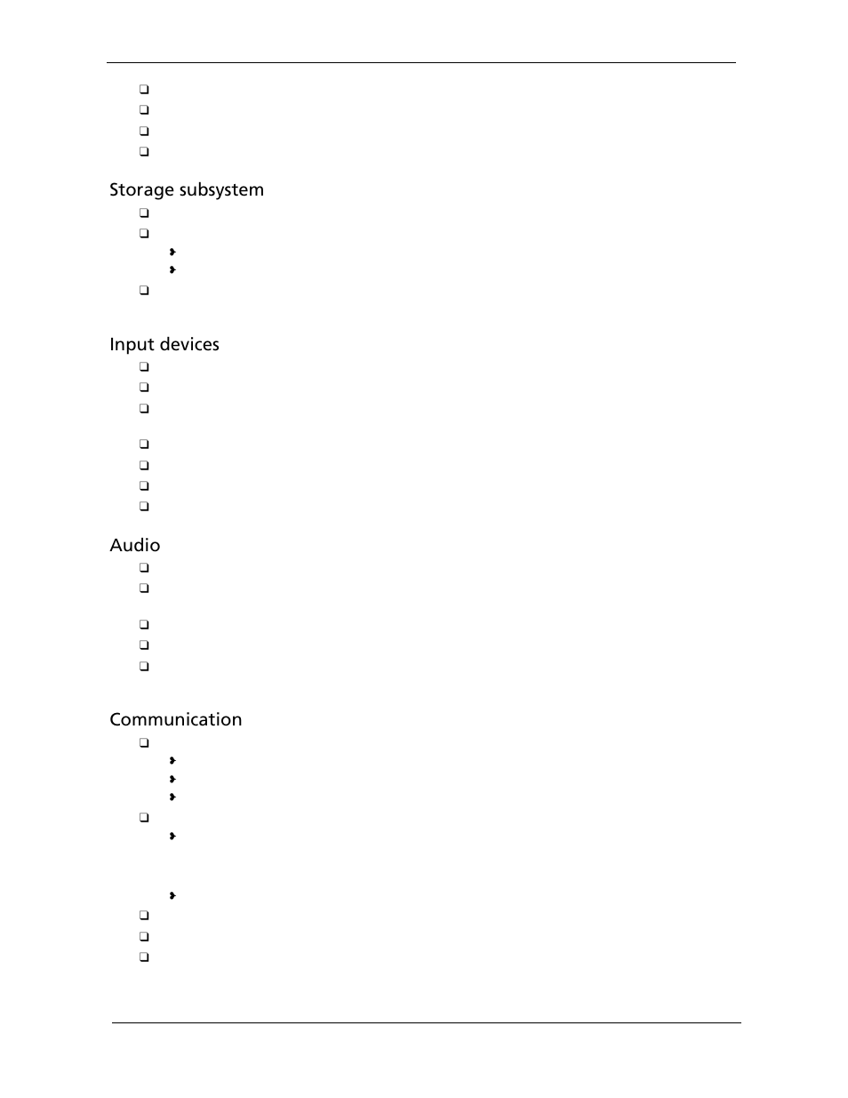 Storage subsystem, Input devices, Audio | Communication | Acer 2920 User Manual | Page 12 / 170