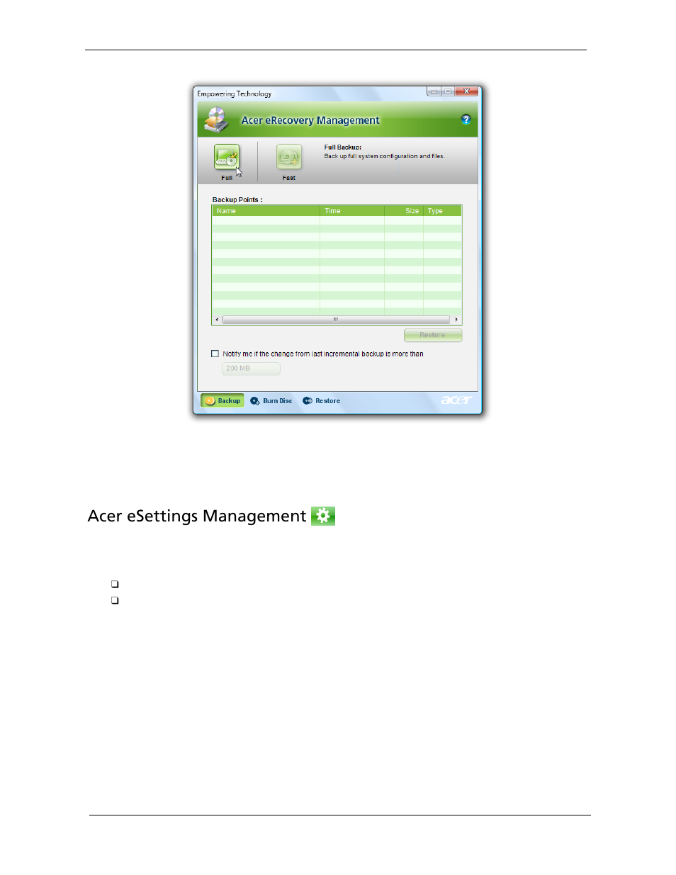 Acer esettings management | Acer 2920 User Manual | Page 34 / 170