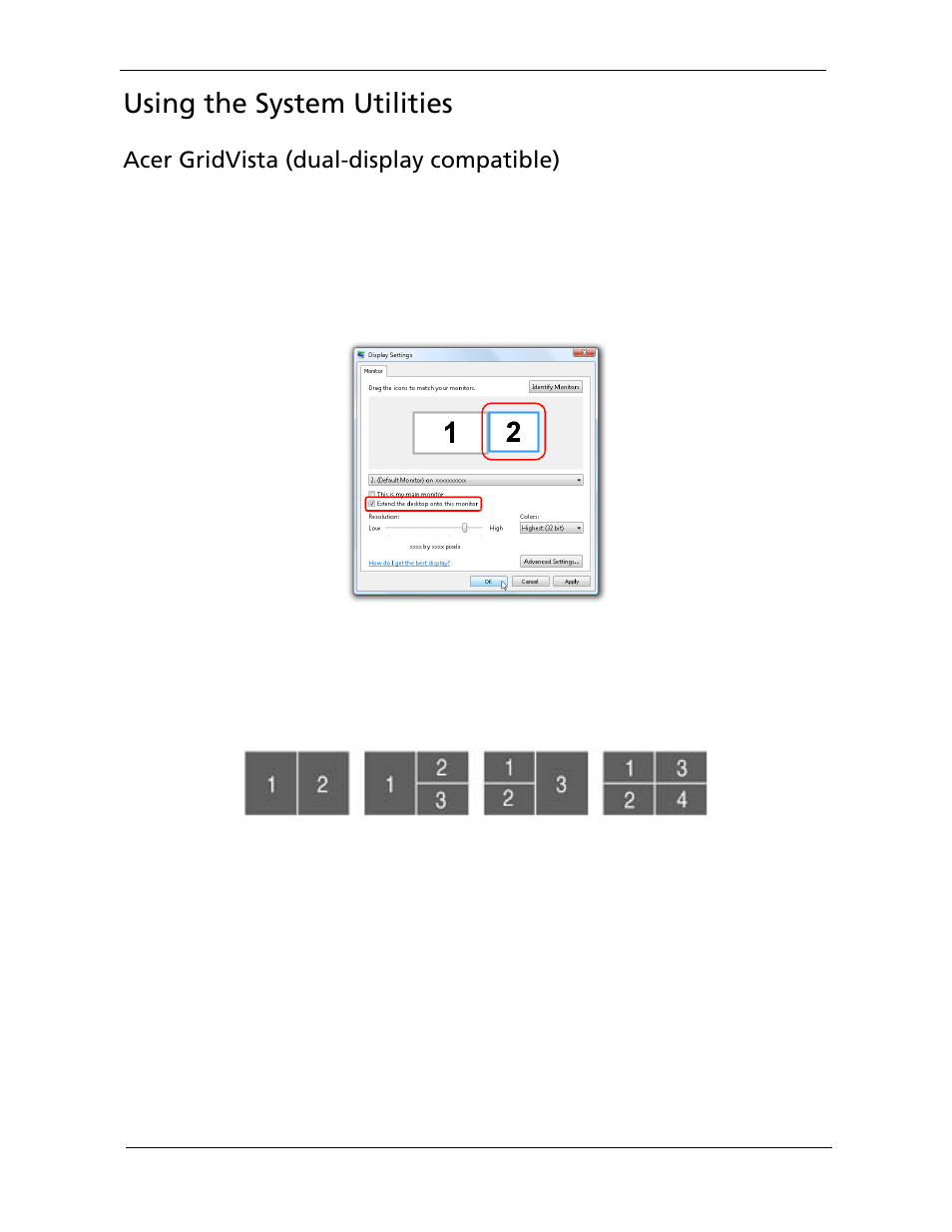 Using the system utilities, Acer gridvista (dual-display compatible) | Acer 2920 User Manual | Page 36 / 170