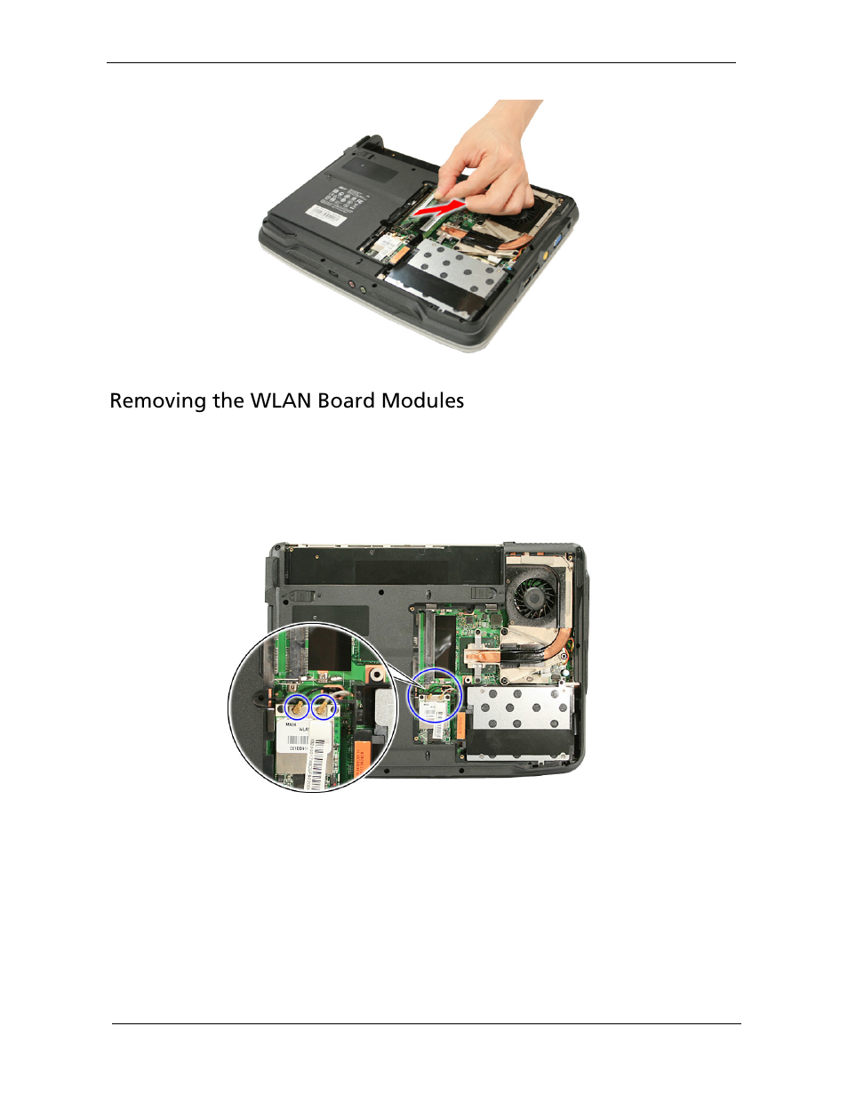 Removing the wlan board modules | Acer 2920 User Manual | Page 70 / 170