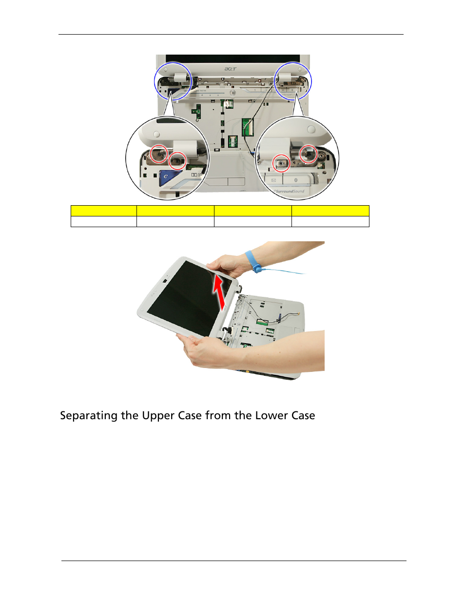Separating the upper case from the lower case | Acer 2920 User Manual | Page 84 / 170