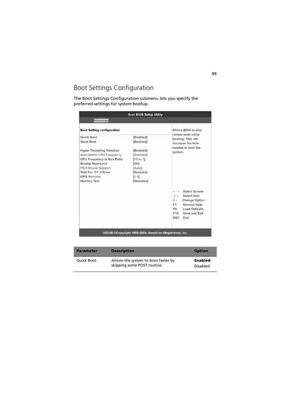 Boot settings configuration | Acer Altos G710 User Manual | Page 109 / 198