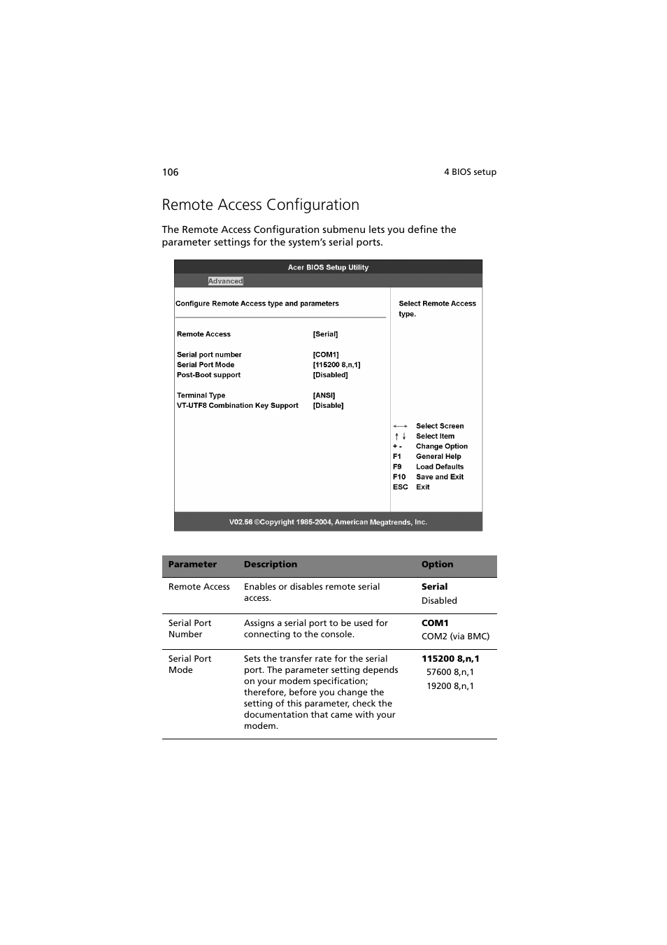 Remote access configuration | Acer Altos G710 User Manual | Page 116 / 198