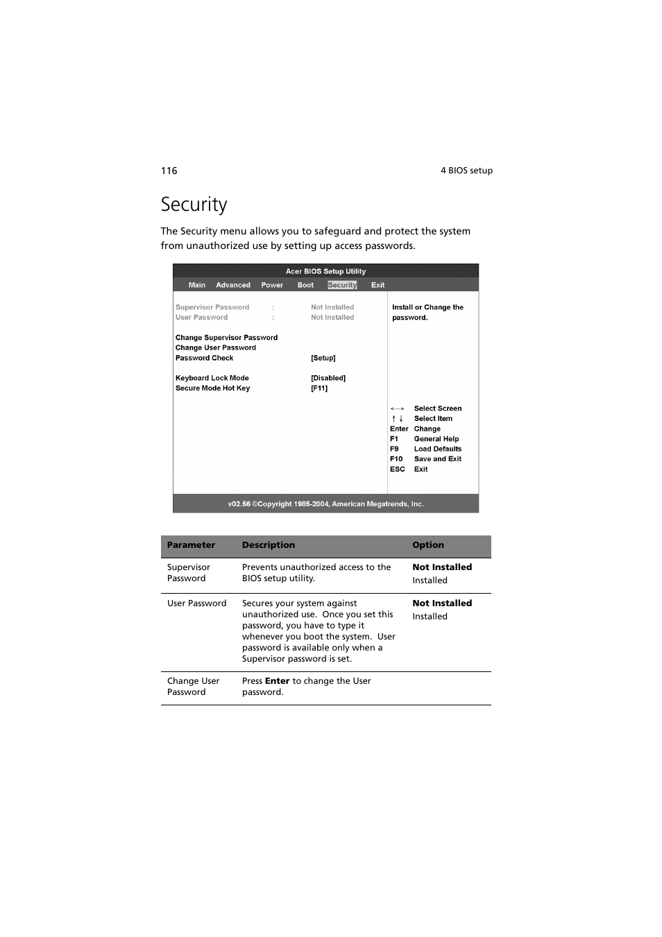 Security | Acer Altos G710 User Manual | Page 126 / 198