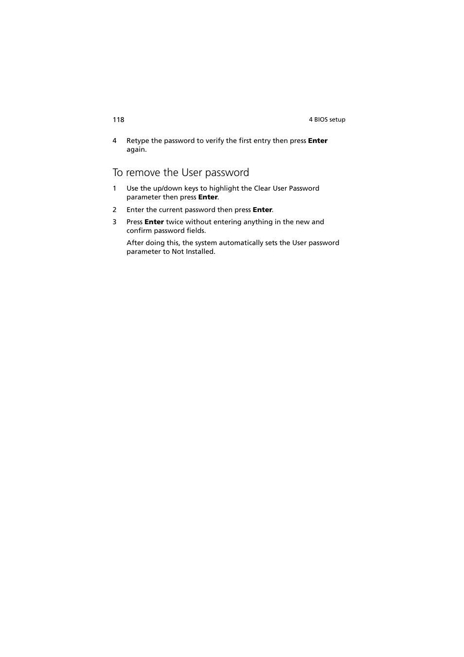 To remove the user password | Acer Altos G710 User Manual | Page 128 / 198