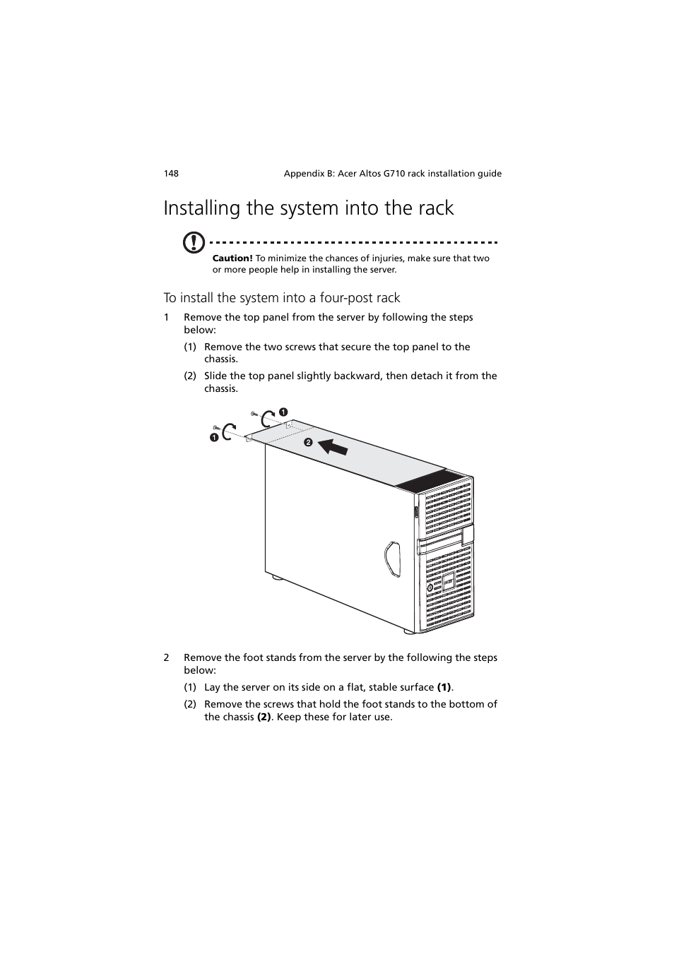 Installing the system into the rack | Acer Altos G710 User Manual | Page 158 / 198