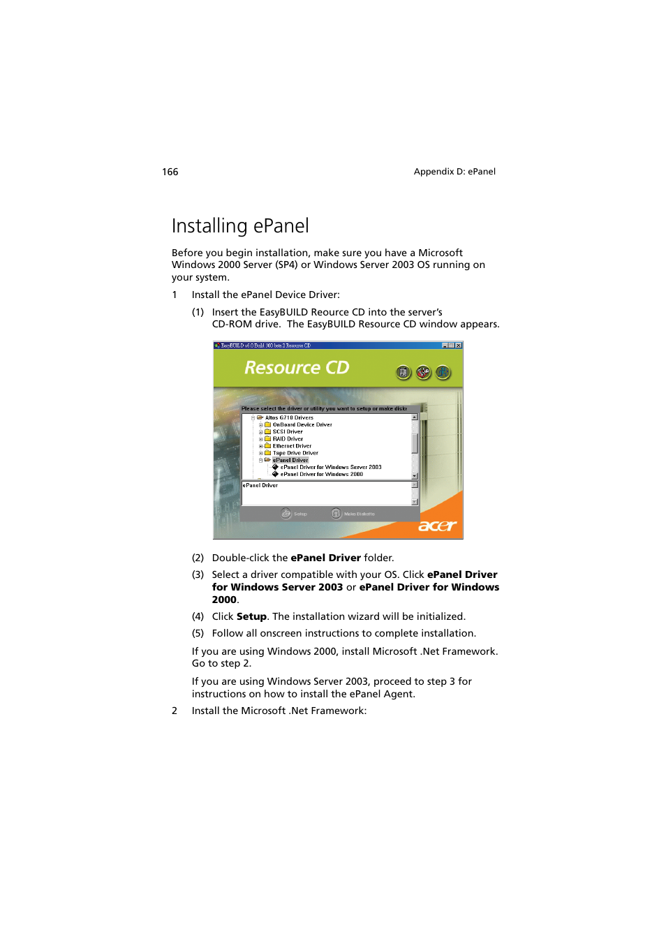 Installing epanel | Acer Altos G710 User Manual | Page 176 / 198