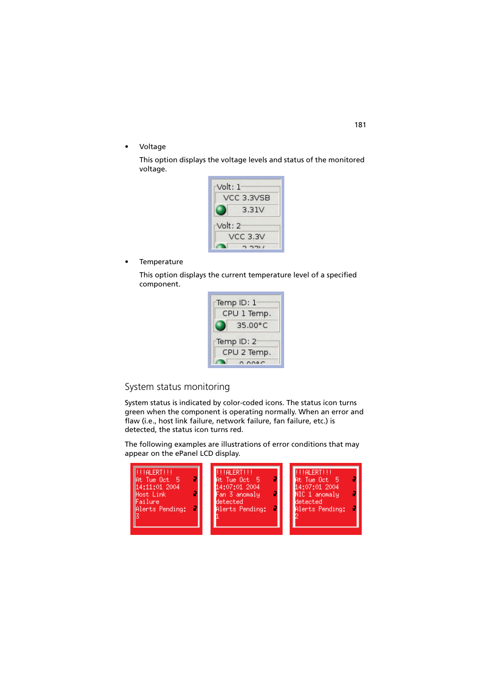 System status monitoring | Acer Altos G710 User Manual | Page 191 / 198