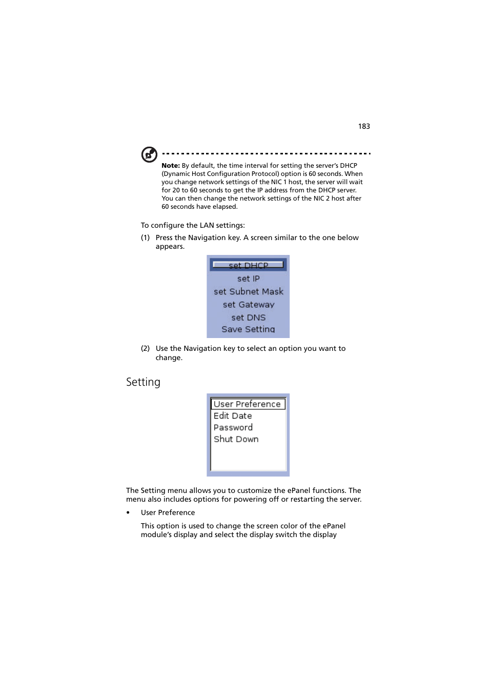 Setting | Acer Altos G710 User Manual | Page 193 / 198