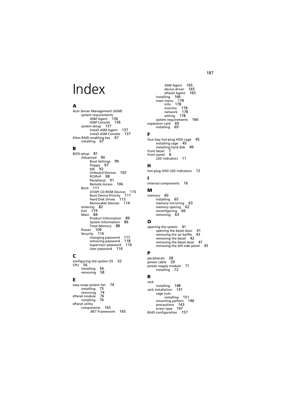 Index | Acer Altos G710 User Manual | Page 197 / 198