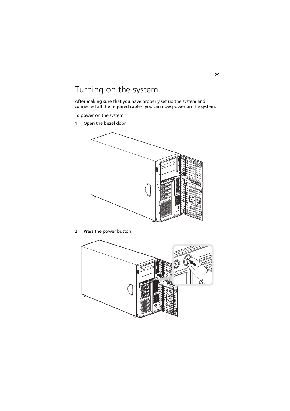Turning on the system | Acer Altos G710 User Manual | Page 39 / 198